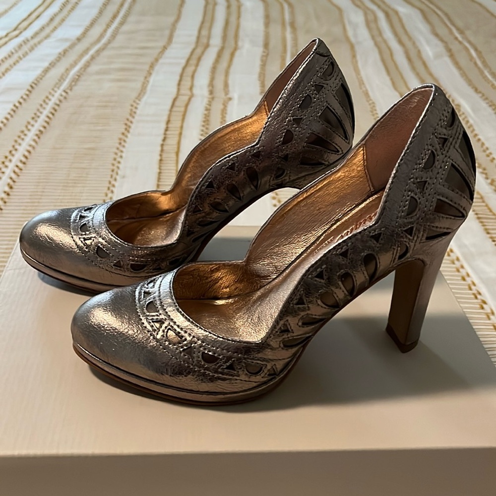 Platinum scalloped heels Anthropologie